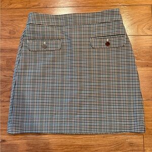LOFT Gingham Checked Mini Skirt Navy Cream Brown Size 0 XS Extra Small